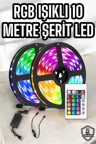 Yeni Nesil RGB Işıklı 10Metre Şerit Led Kumandalı Şarj Edilebilir