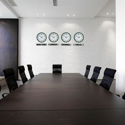 Yeşil 36 Cm 4 lü Tabelalı Dünya Duvar Saati