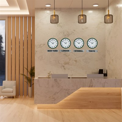 Yeşil 36 Cm 4 lü Tabelalı Dünya Duvar Saati