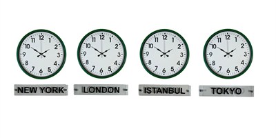 Yeşil 36 Cm 4 lü Tabelalı Dünya Duvar Saati