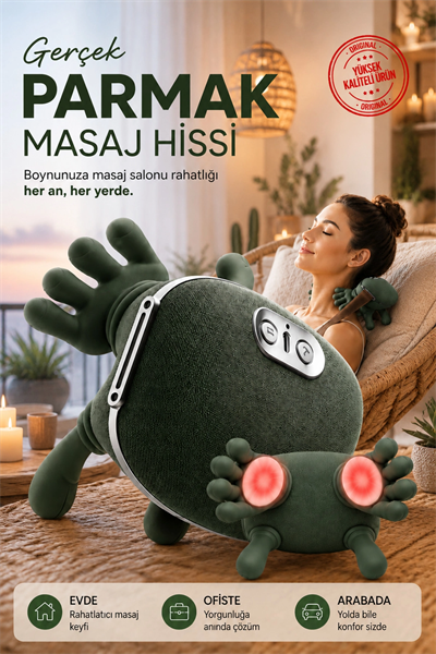 Yeşil Isıtmalı El Hissi Boyun Omuz ve Sırt Masaj Yastığı Şarjlı Yoğurma Etkili Model