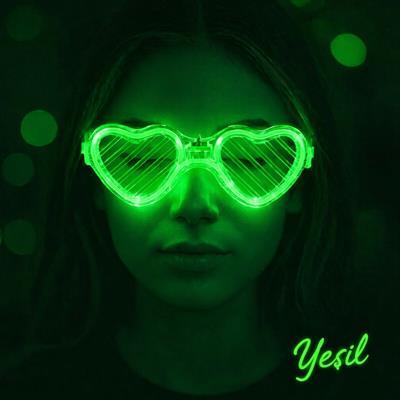 Yeşil LED Işıklı Kalp Gözlük – 3 Modlu Parti - Glow Gözlüğü (3936)