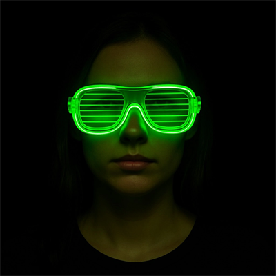 Yeşil LED Işıklı Parti Gözlüğü – Neon Glow Şerit Gözlük 3 Modlu