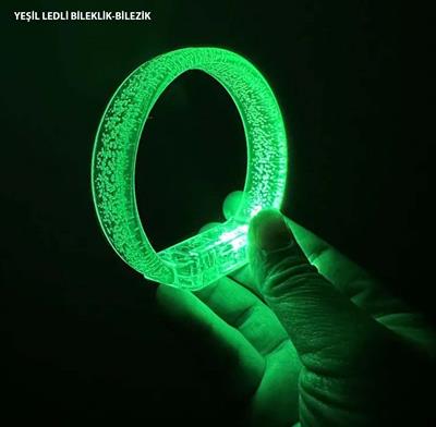 Yeşil Led Işıklı Baskı Yapılabilen Pilli Bileklik Bilezik 1,5 cm Genişlik (3936)