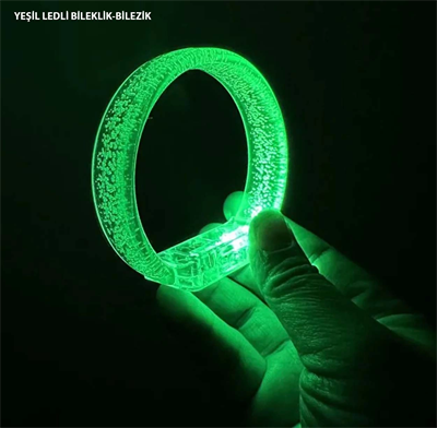 Yeşil Led Işıklı Baskı Yapılabilen Pilli Bileklik Bilezik 1,5 Cm Genişlik