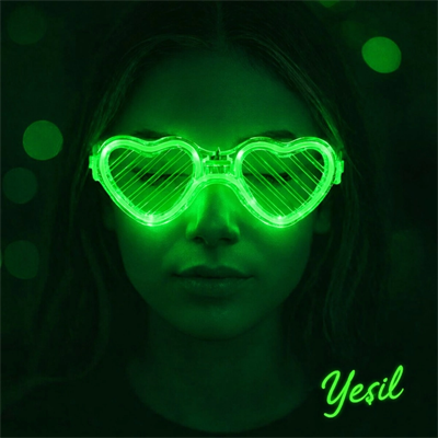 Yeşil Led Işıklı Kalp Gözlük – 3 Modlu Parti  Glow Gözlüğü