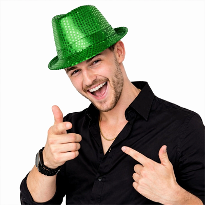 Yeşil Payetli Disco Parti Şapkası Yetişkin Işıltılı Fötr Model