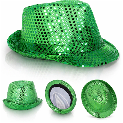 Yeşil Payetli Disco Parti Şapkası Yetişkin Işıltılı Fötr Model
