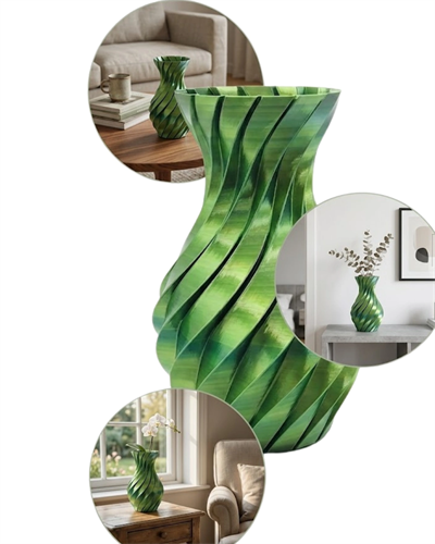 Yeşil Spiral 3D Baskı Vazo Estetik Modern Ev Ofis Dekoru