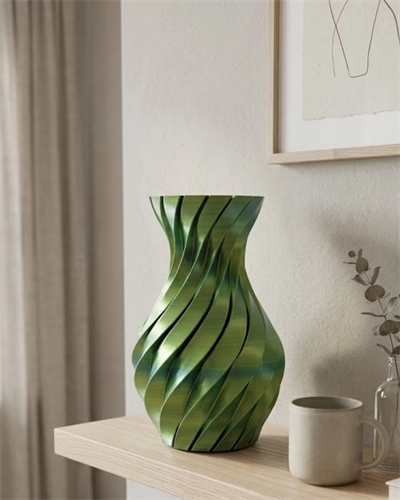 Yeşil Spiral 3D Baskı Vazo Estetik Modern Ev Ofis Dekoru