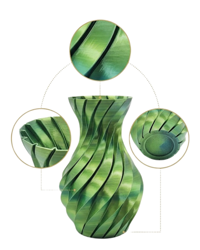 Yeşil Spiral 3D Baskı Vazo Estetik Modern Ev Ofis Dekoru