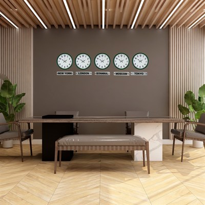 Yeşil Tabelalı 36 Cm 5 li Dünya Saatleri