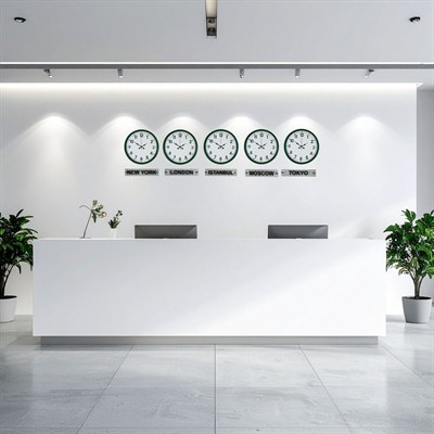 Yeşil Tabelalı 36 Cm 5 li Dünya Saatleri