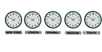 Yeşil Tabelalı 36 Cm 5 li Dünya Saatleri