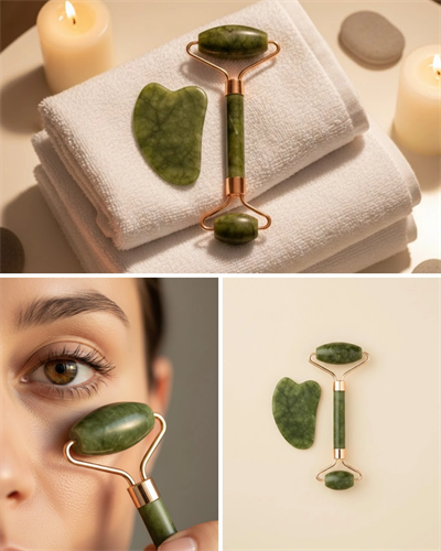 Yeşim Taşı Yüz Bakım Seti Çift Başlıklı Roller ve Gua Sha