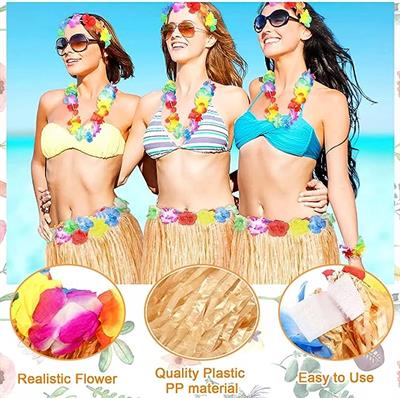Yetişkin ve Çocuk Uyumlu Saman Renk Hawaii Luau Hula Etek 40 cm 12 Adet (3936)