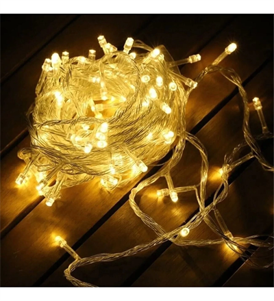 Yılbaşı Aydınlatması 100 Led Perde Hortum Sıcak Beyaz Işık - 10 Metre Dekoratif Şeffaf Kablolu Süs