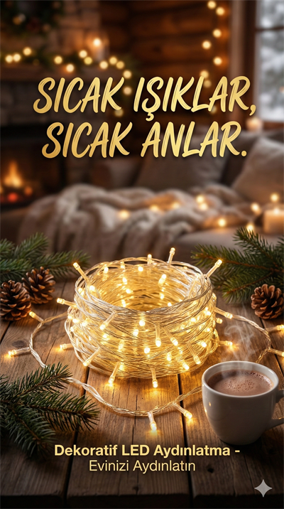 Yılbaşı Aydınlatması 100 Led Perde Hortum Sıcak Beyaz Işık - 10 Metre Dekoratif Şeffaf Kablolu Süs