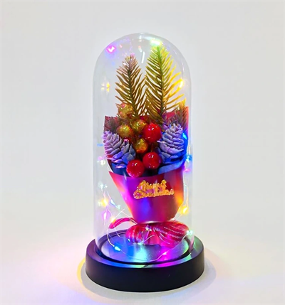 Yılbaşı Temalı Işıklı  Dekoratif Cam Fanus Alk5081