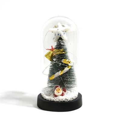 Yılbaşı Temalı Işıklı  Dekoratif Cam Fanus Alk5077