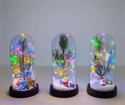 Yılbaşı Temalı Işıklı  Dekoratif Cam Fanus Alk5074