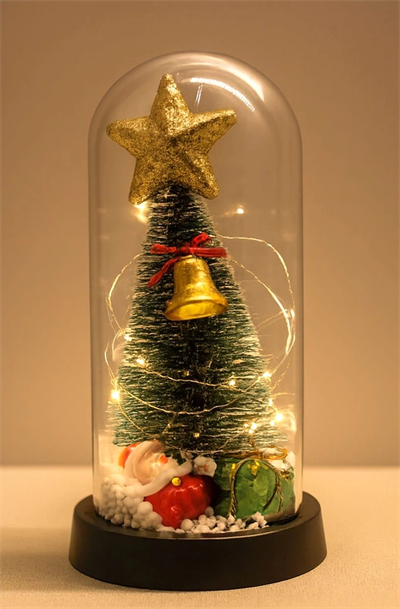 Yılbaşı Temalı Işıklı  Dekoratif Cam Fanus Alk5078