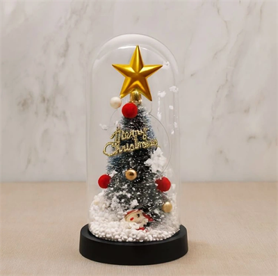 Yılbaşı Temalı Işıklı  Dekoratif Cam Fanus Alk5082