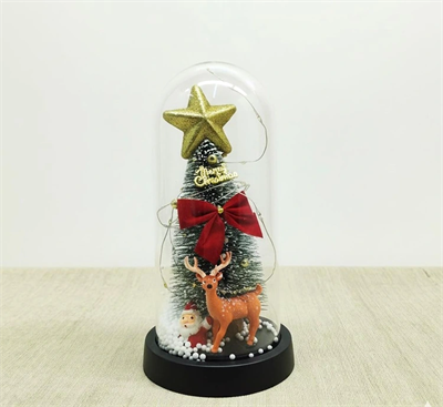 Yılbaşı Temalı Işıklı  Dekoratif Cam Fanus Alk5080