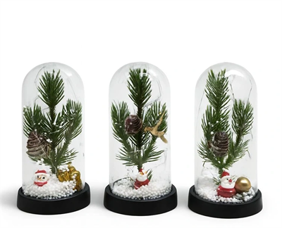 Yılbaşı Temalı Işıklı  Dekoratif Cam Fanus Alk5074