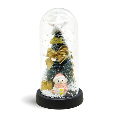 Yılbaşı Temalı Işıklı  Dekoratif Cam Fanus Alk5079