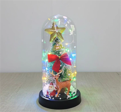 Yılbaşı Temalı Işıklı  Dekoratif Cam Fanus Alk5080