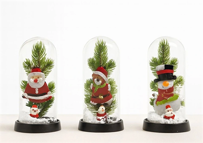 Yılbaşı Temalı Işıklı  Dekoratif Cam Fanus Alk5075