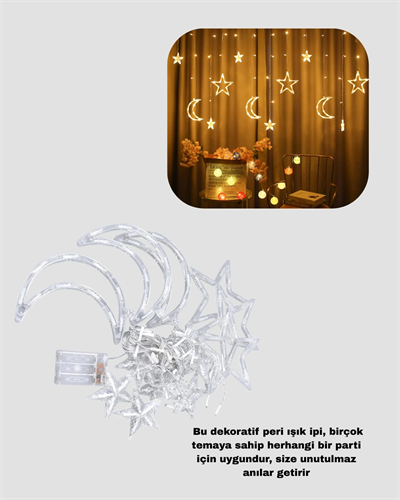 Yıldız Ay Tasarımlı Prizli Perde LED Işık İç Mekan Dekoru