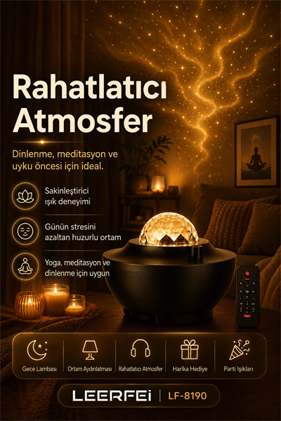 Yıldız Efektli Projektör Gece Lambası Müzik Destekli Ambiyans Ve Parti Işığı