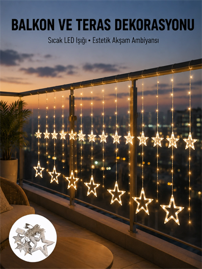 Yıldız Figürlü Perde Peri Led 3x3 Metre Dekoratif Işık Yeni Nesil