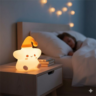 Yıldız Figürlü Pofuduk LED Gece Lambası – Yumuşak Dokulu Masaüstü Aydınlatma, Çocuk Odası ve Dekoratif Şarjlı Ortam Işığı