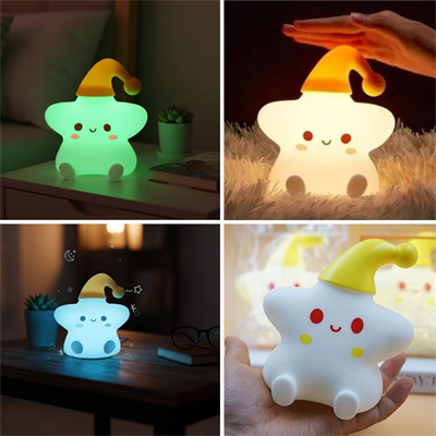 Yıldız Figürlü Pofuduk LED Gece Lambası – Yumuşak Dokulu Masaüstü Aydınlatma, Çocuk Odası ve Dekoratif Şarjlı Ortam Işığı