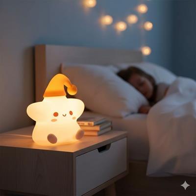 Yıldız Figürlü Pofuduk LED Gece Lambası – Yumuşak Dokulu Masaüstü Aydınlatma, Çocuk Odası ve Dekoratif Şarjlı Ortam Işığı (3936)