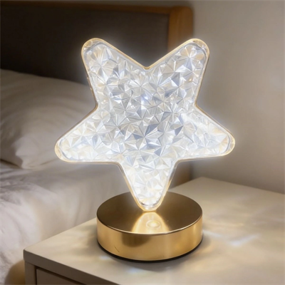 Yıldız Model Kristal Led Masa Lambası – Dokunmatik, 3 Renk Işık Modlu, Şarjlı Mini Dekoratif Gece Lambası Bx40