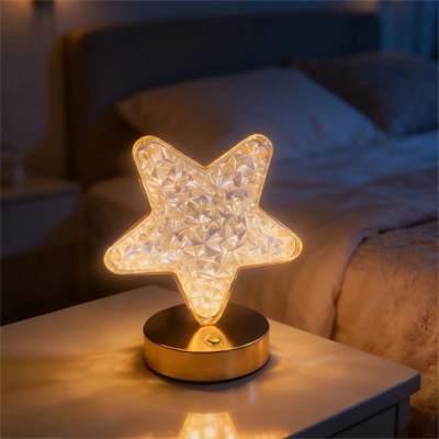Yıldız Model Kristal Led Masa Lambası – Dokunmatik, 3 Renk Işık Modlu, Şarjlı Mini Dekoratif Gece Lambası Bx40