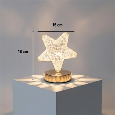 Yıldız Model Kristal Led Masa Lambası – Dokunmatik, 3 Renk Işık Modlu, Şarjlı Mini Dekoratif Gece Lambası Bx40