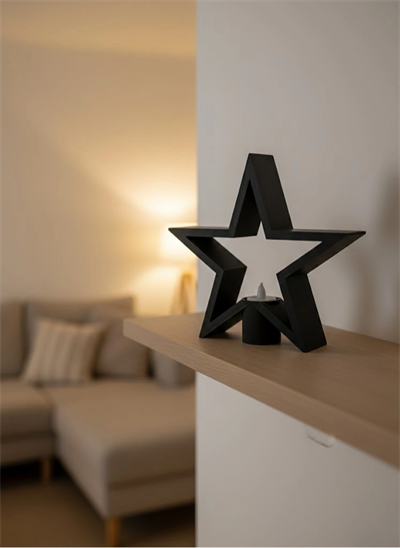 Yıldız Mumluk Siyah Modern Salon ve Raf Dekoru
