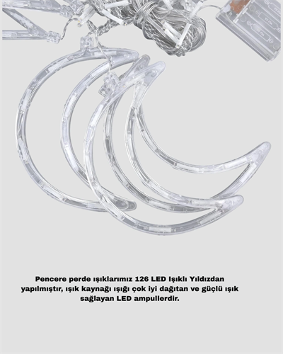 Yıldız ve Ay Figürlü Prizli Perde LED Işık Romantik Ortam Aydınlatması Yeni Nesil
