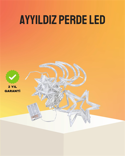Yıldız ve Ay Figürlü Prizli Perde LED Işık Romantik Ortam Aydınlatması