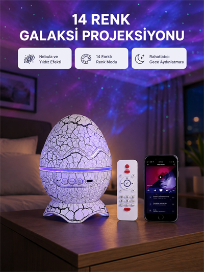 Yıldızlı Gökyüzü Dinozor Yumurta Projektör –  Ayarlanabilir Parlaklık ve Hız