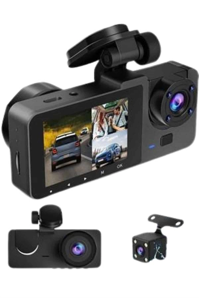 Yol Kayıt Araç Kamerası HD DVR 3 Kameralı 2.0in Ekranlı Ön İç Arka
