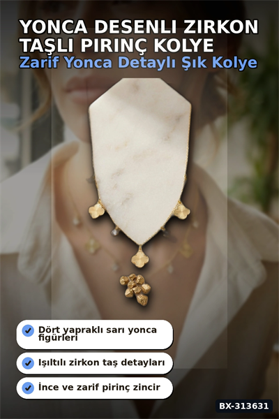 Yonca Desenli Zirkon Taşlı 45 Cm Pirinç Bijuteri Kolye - Günlük Kullanıma Uygun BX-313631