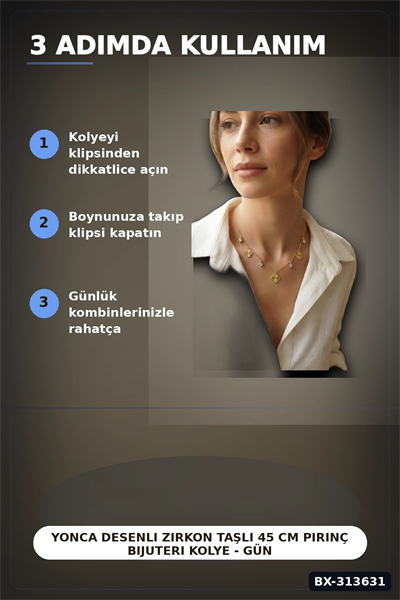 Yonca Desenli Zirkon Taşlı 45 Cm Pirinç Bijuteri Kolye - Günlük Kullanıma Uygun BX-313631