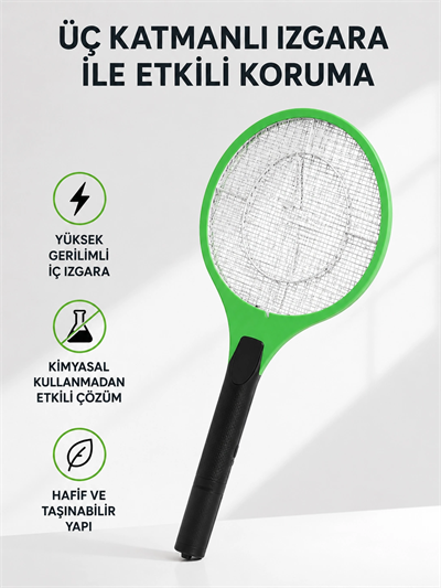 Yüksek Gerilimli Elektronik Sinek Raket – Sessiz, Kimyasız ve Güvenli Kullanım