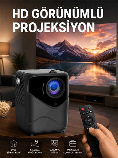 Yüksek HD Görünümlü Taşınabilir Projeksiyon Cihazı
